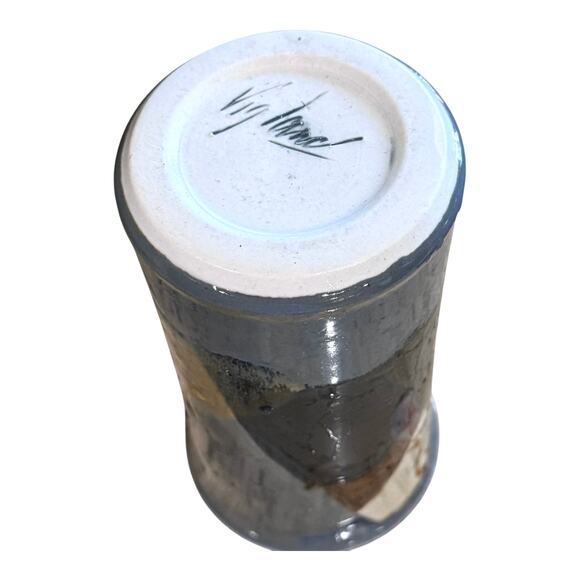 Studio Art Pottery VASE Gray Multi Glaze 9" Alan G Vigland American Crock Signed - Picture 4 of 9